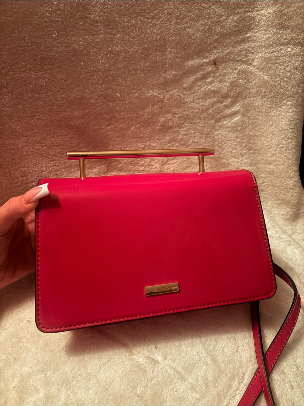Red Structured Crossbody Bag with Top Bar Handle
